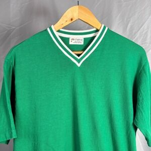 Vtg Diplomat Mens Green Cotton Single Stitch V-Neck Nightshirt Sleepshirt Med.